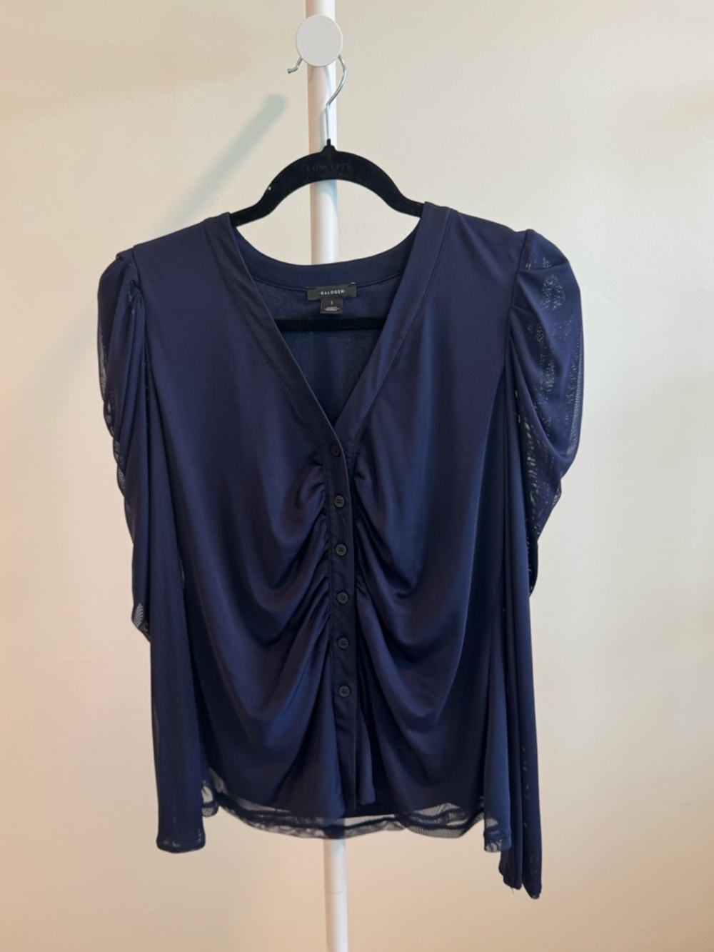 Halogen Navy Ruched Front V-Neck Top women’s size L